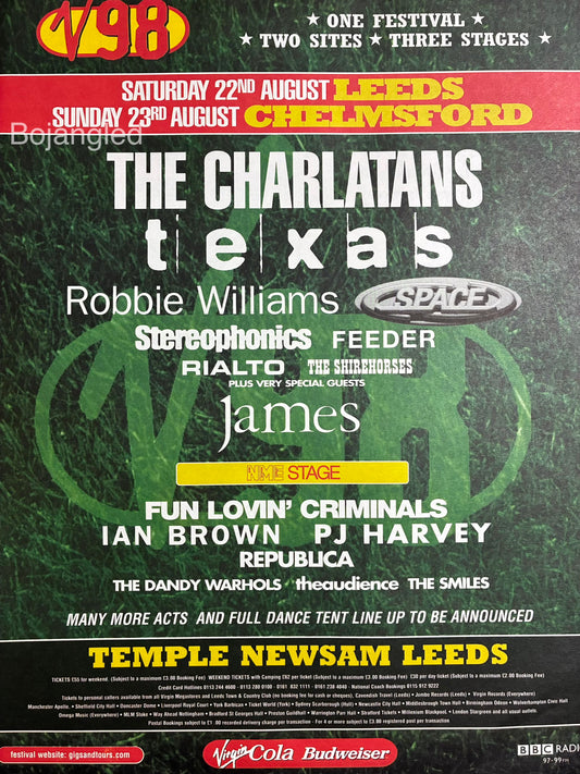 V Festival Leeds Chelmsford 1998 Press Advert Poster Charlatans Texas PJ Harvey 