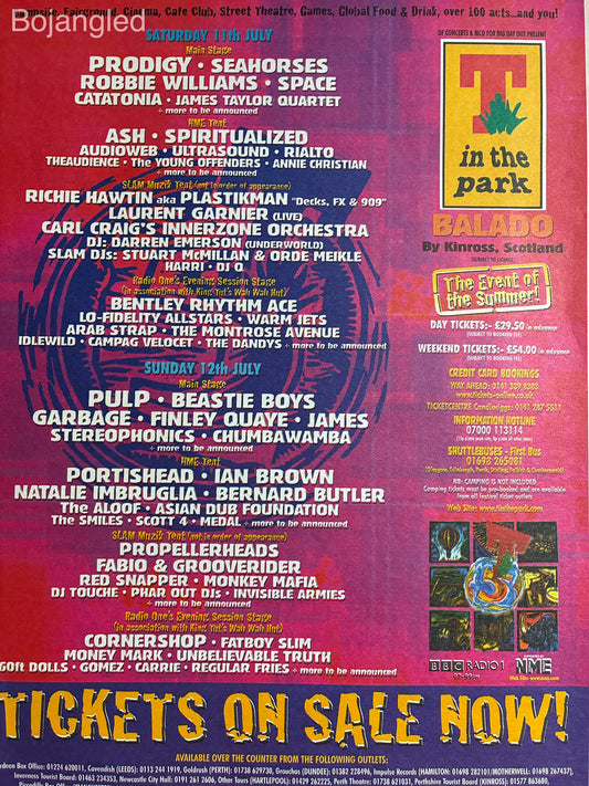 T In The Park 1998 Balado Festival Original Press Advert Poster Prodigy Pulp Beastie Boys 