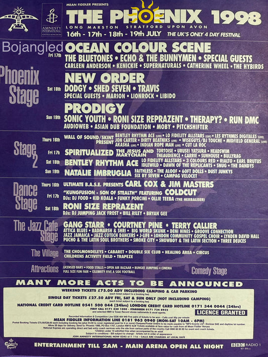 Poe Festival 1998 Original Press Advert Poster Ocean Colour Scene Prodigy New Order